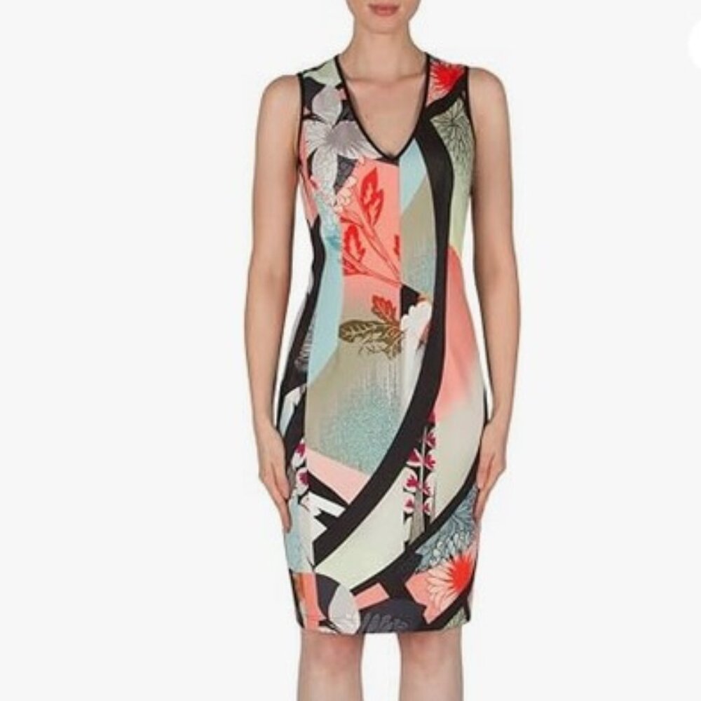 Joseph Ribkoff Sleeveless Floral Abstract Dress, 15 inches PTP, 13-inch …